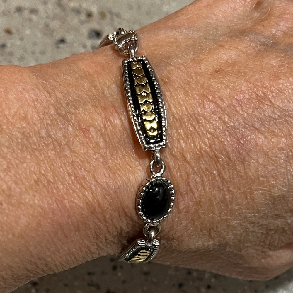 VINTAGE PREMIER DESIGNS BRACELET SILVERTONE GOLDTONE BLACK